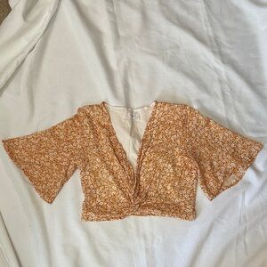 Sage Rust Floral V-Neck crop top